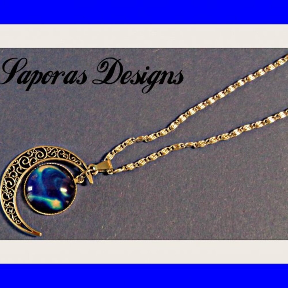 Silver Tone Moon / Galaxy Design Necklace